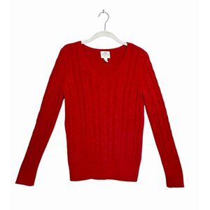 St John's Bay Women's V-Neck Cable Knit Long Sleeve Sweater in Red - Sz M